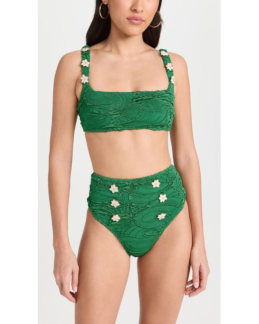 PATBO Green Jacquard Quare Neck Bikini Top Eerald