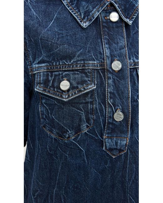 Ganni Blue Crinkled Future Denim Mini Dress