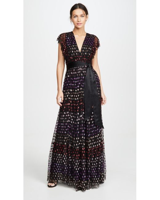 Temperley London Black Wendy Belted Ruffled Sequined Tulle Gown