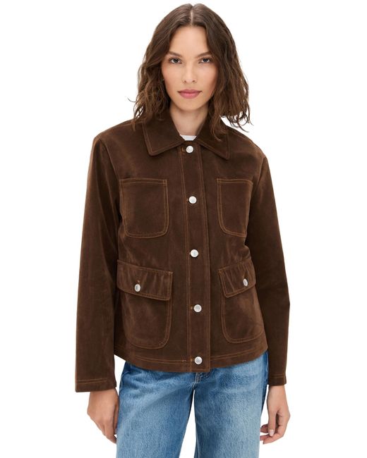 Avec Les Filles Brown Cropped Faux Suede Barn Jacket