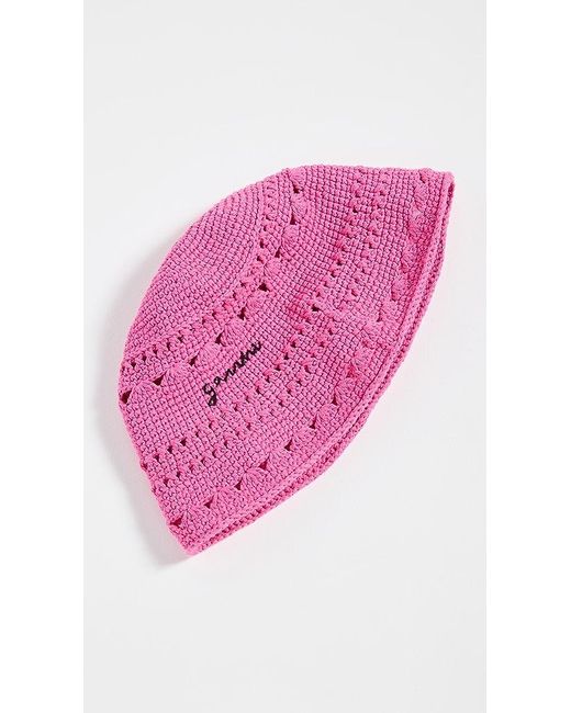 Ganni Cotton Crochet Bucket Hat Solid in Pink | Lyst