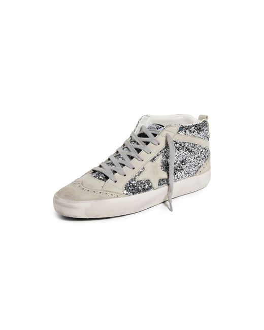 Golden Goose Deluxe Brand White Mid Star Glitter Upper Suede Toe Star Wave Heel And Spur Sneakers