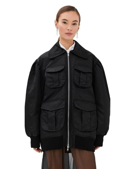 Simone Rocha Black Puff Sleeve Multi Pocket Bomber Jacket
