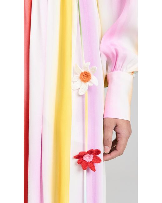 MIRA MIKATI White Printed Dress With Crochet Flower Cord
