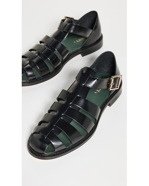 VINNY'S Black Leather Fisherman Sandals for men