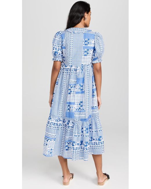 English Factory Blue Geometric Print Tiered Midi Dress