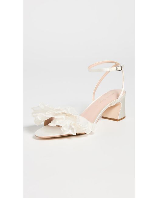 Loeffler Randall White Aria Scalloped Ruffle Mid Heel Sandals With Ankle Strap
