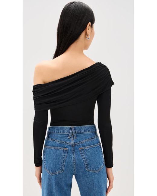 Alice + Olivia Black Mollie Off Shoulder Convertible Thong Bodysuit