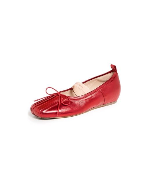 Simone Rocha Red Classic Pleated Ballerina Flats With Band
