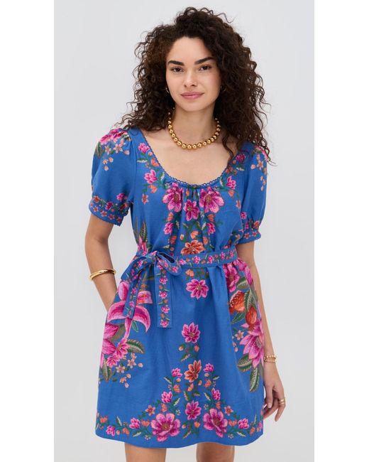 Farm Rio Blue Summer Fruit Scarf Dress