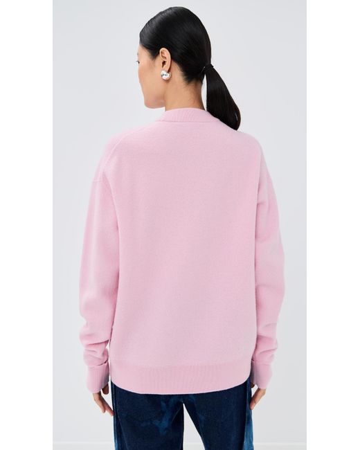 Tibi Pink Boiled Wool Crewneck Easy Pullover