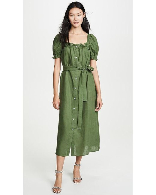Sleeper Green Brigitte Linen Midi Dress