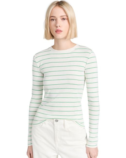 Vince White Striped Ong Seeve Crew Tee