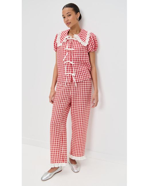Sleeper Red Puff Linen Lounge Pants