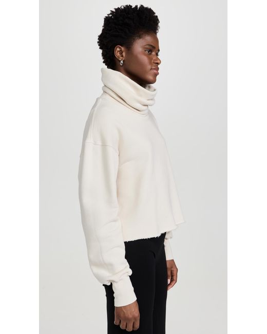 Les Tien White Corey Crop Cowl Neck Sweatshirt