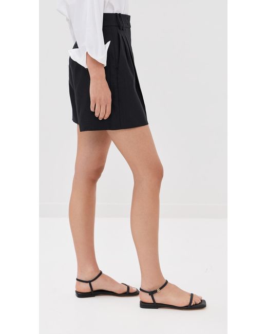 Another Tomorrow Black Solid Linen Pleated Shorts