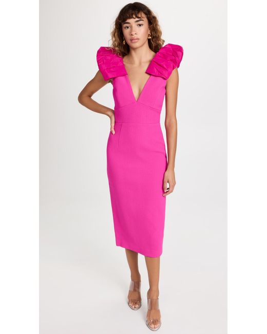 Rebecca Vallance Tweed Cupid's Bow Midi Dress in Hot Pink (Pink) | Lyst