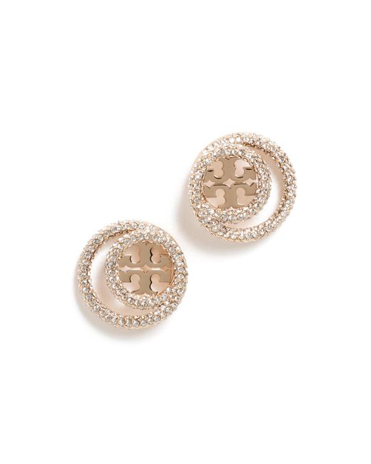 Tory Burch White Miller Pave Double Ring Studs
