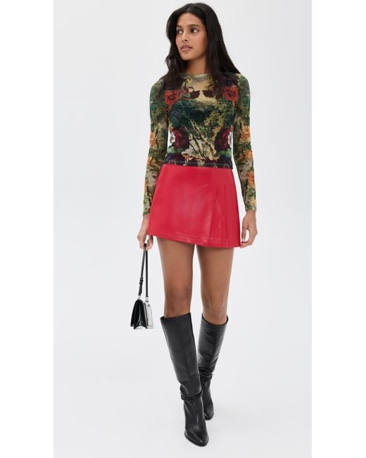 Alice + Olivia Red Delaina Printed Mesh Crop Top