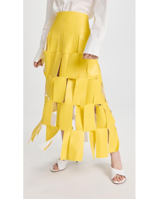 A.W.A.K.E. MODE Yellow Faux Leather Multi Rectangle Skirt
