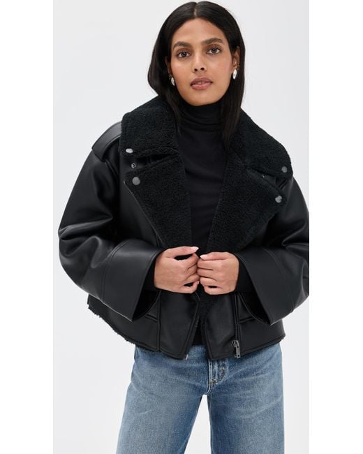 UGG Finnian Luxefluff Faux Leather Moto Jacket in Black | Lyst