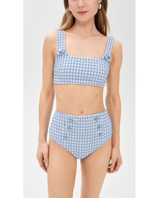 Jonathan Simkhai Blue Ainsley Button Front Tank Bikini Top