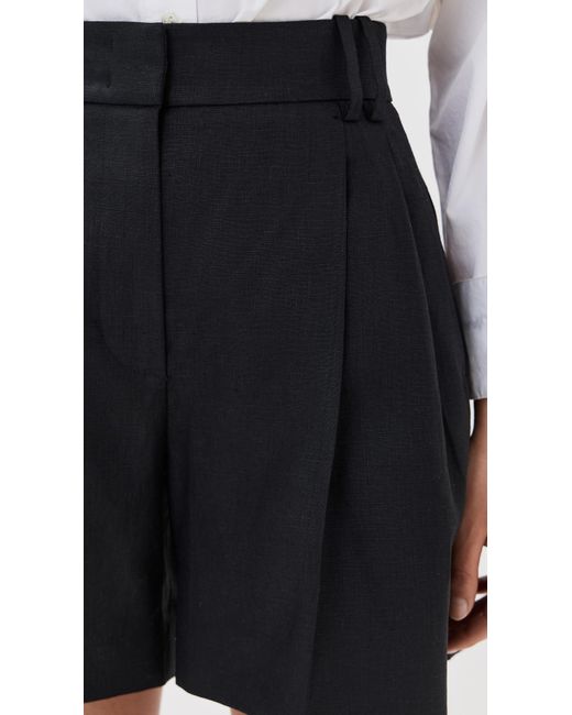 Another Tomorrow Black Solid Linen Pleated Shorts