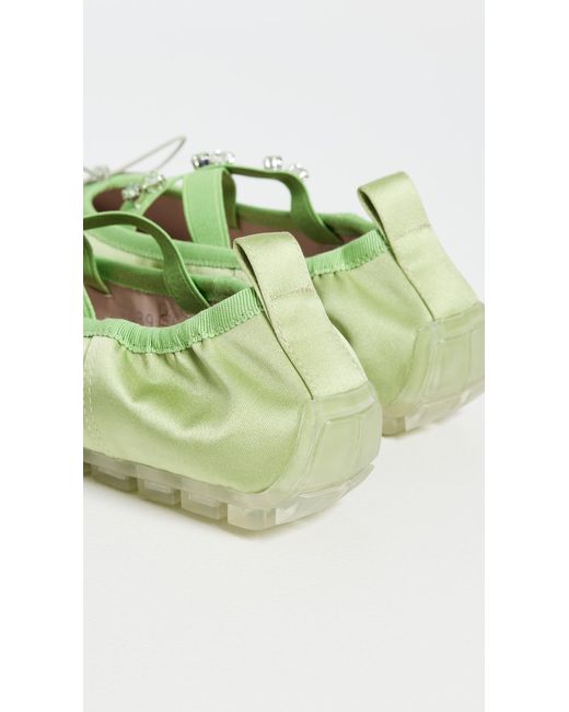 Simone Rocha Green Embellished Ballerina Grip Flats