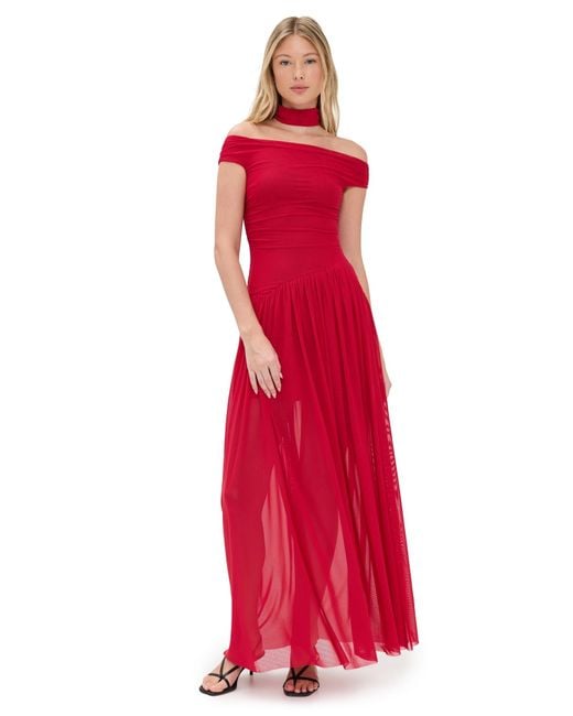 Bec & Bridge Red Deija Off Shoulder Maxi Dress