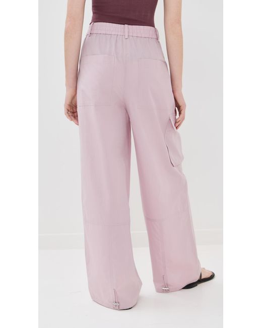 Tibi Pink Vintage Cotton Wide Leg Pull On Cargo Pants