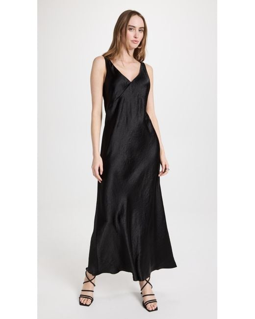 Vince V Neck Maxi Slip Dress in Black | Lyst
