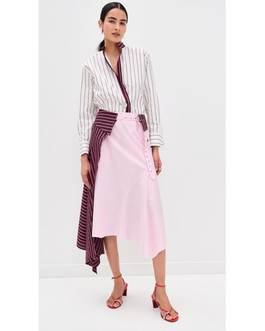 Marques'Almeida Purple Mixed Stripes Patchwork Wrap Midi Skirt