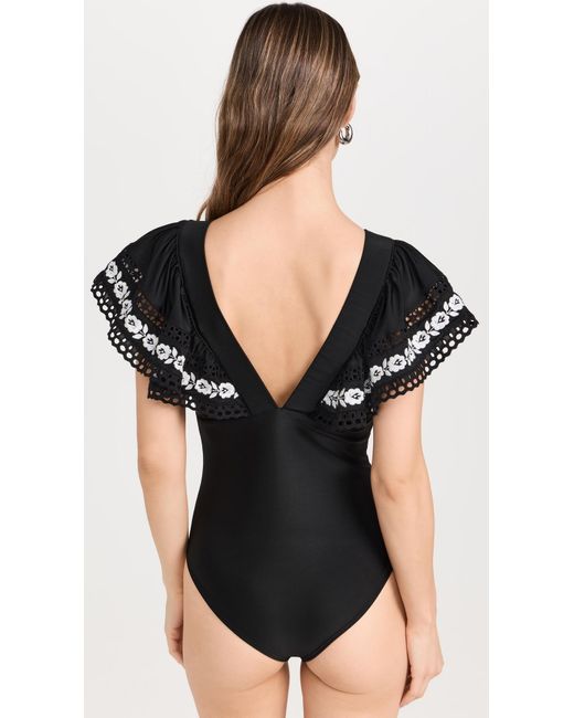 Sea Black Katya Embroidered One Piece Swimsuit With Ruffles