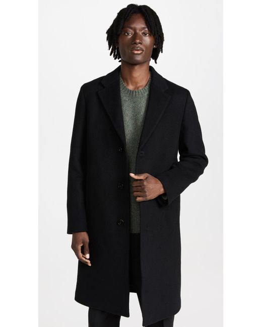 Theory Suffolk Pure Melton Overcoat in Black for Men | Lyst