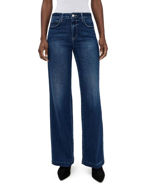L'Agence Blue Scottie High Rise Wide Leg Jeans