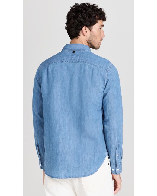 Rag & Bone Blue Finch Linen Denim Long Sleeve Shirt for men