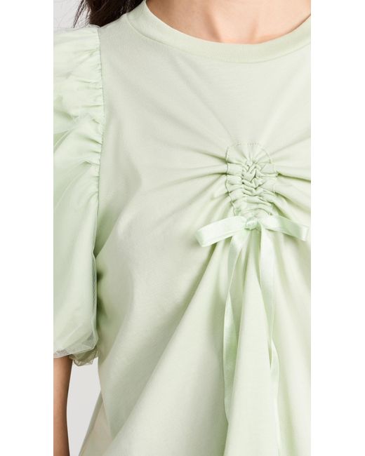 Simone Rocha White Imone Rocha Cropped Ruched Bow T-hirt With Tue Overay Eeve