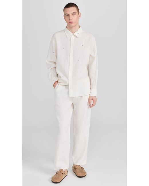 FANM MON White Felix Embroidered Linen Shirt for men