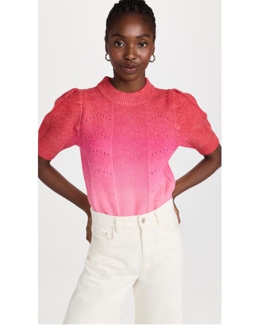 English Factory Synthetic Short Sleeve Pullover Sweater in Red/Pink