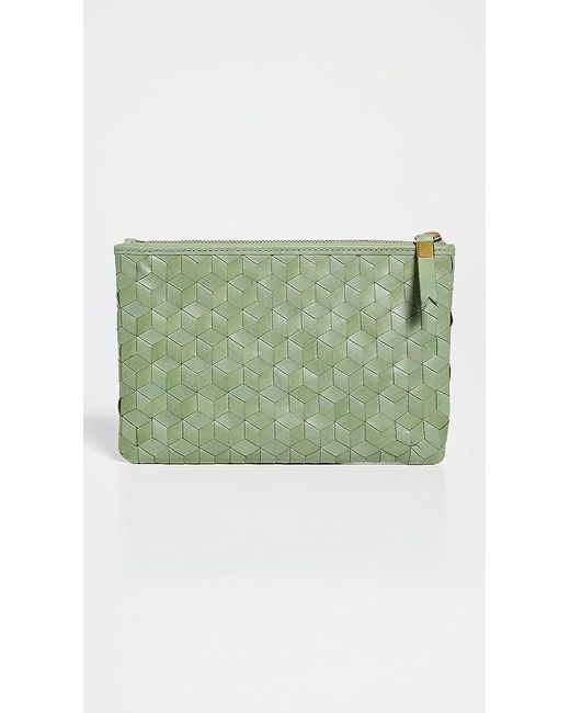 Madewell Leather Pouch Clutch Woven in Green