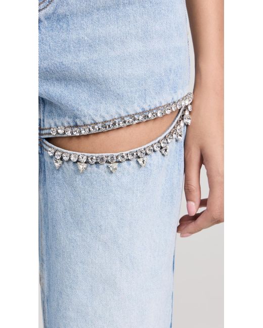 Area Blue Crystal Slit Jeans