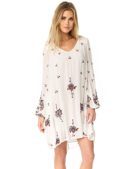 Free People Natural Oxford Embroidered Mini Dress