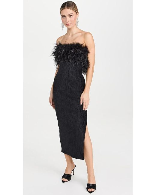 Saylor Black Van Crinkle Velvet Feather Midi Dress
