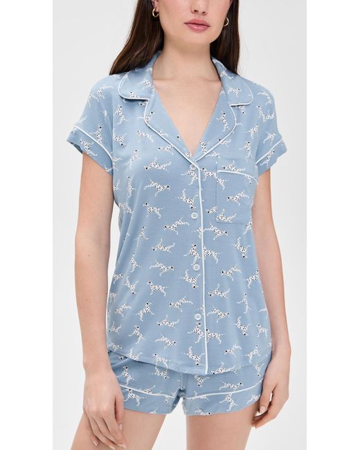 Eberjey Blue Gisele Printed Shortie Pajama Set