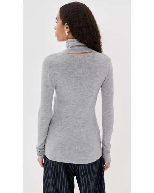 Tibi Gray Feather Weight Ribbed Sweater Turtle Neck Pullover