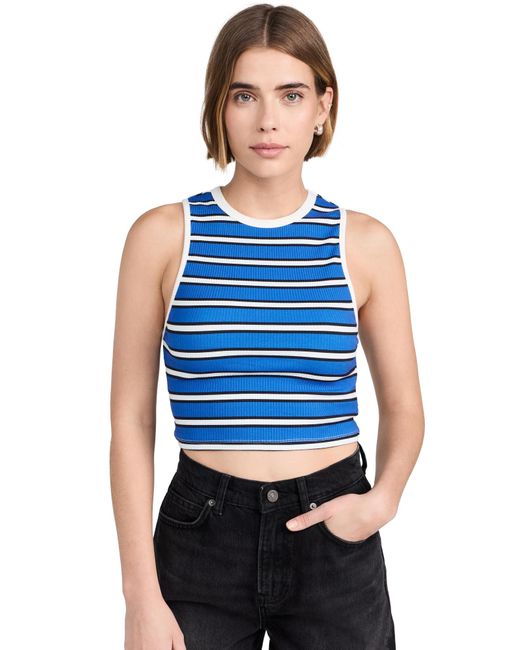 Alice + Olivia Blue Aice + Oivia Andre Fitted Cropped Tank Teakwood Tripe French Bue