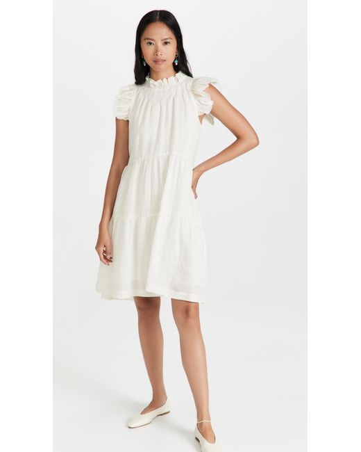 Sea White Tier Waverly Flutter Sleeve Dress