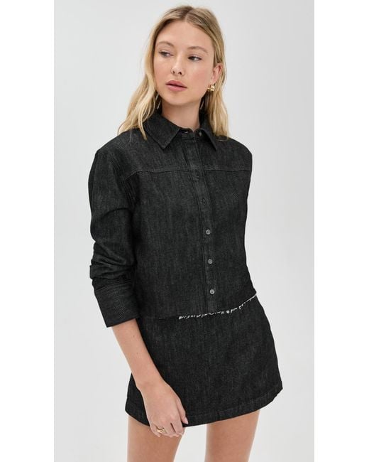 Alice + Olivia Black Finely Short Raw Hem Button Down