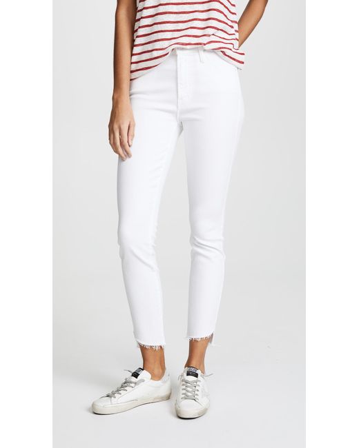 Mother White The Stunner Zip Ankle Step Fray Jeans