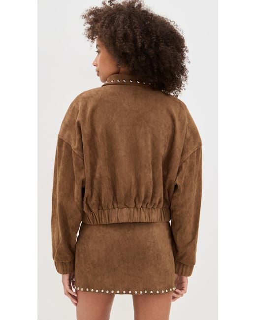 Moon River Brown Stud Detail Zipper Front Faux Suede Jacket